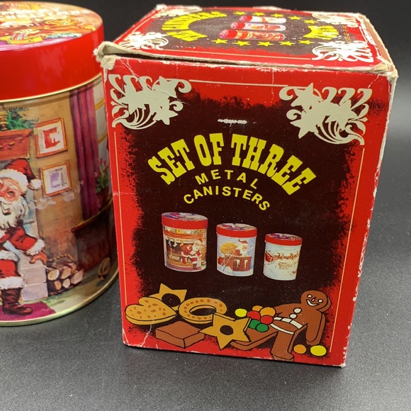 Vintage Two 80s Santa Airtight Round Metal Cookie Candy Food Containers - Picture 11 of 14